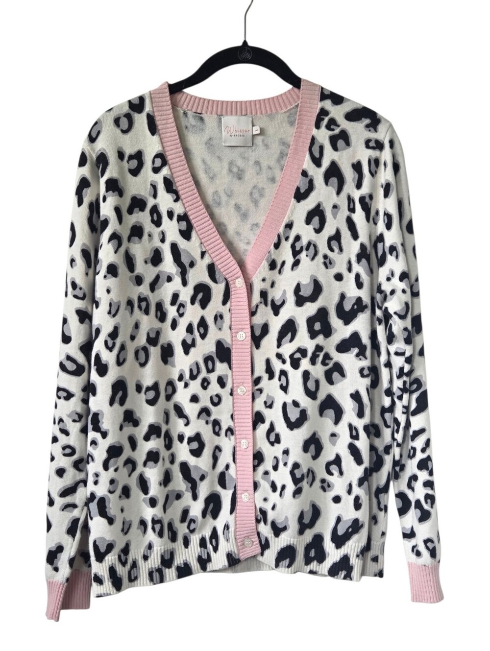 Whisper by Brodie L Leopard Print Cardigan Sweater Cotton Silk Boxy